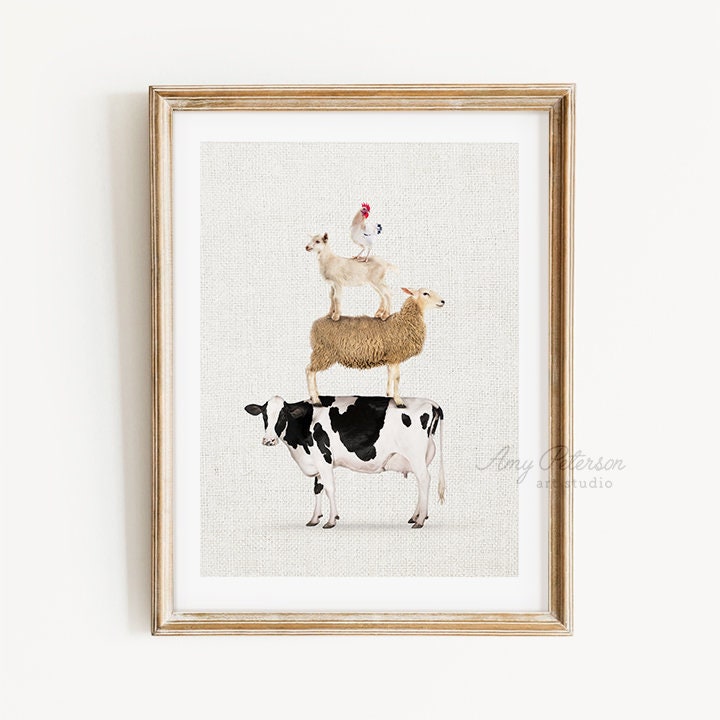 Stacked Farm Animals Rustic Farm Animal Art Print Farm - Etsy