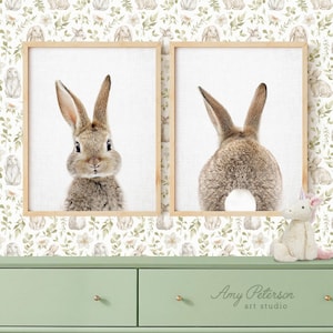 Set of 2 Prints, Bunny Front and Back, Woodland Decor, Baby Animal Art for Nursery, Unframed Animal Art Prints by Amy Peterson