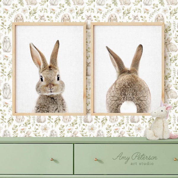 Bunny Prints Set: Front and Back, Woodland Nursery Art