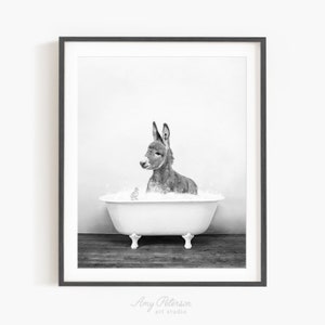 Baby Donkey in a Vintage Bathtub, Rustic Bath Style, Donkey Bathtub, Bathroom Wall Art, Unframed Print, Animal Art by Amy Peterson