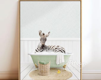 Penguin Bathtub Art Print: Cottagecore Bathroom Wall Decor