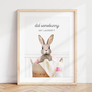 Bunny Laundry Room Print: &quot;Did Somebunny Say Laundry?&quot; Animal Wall Art