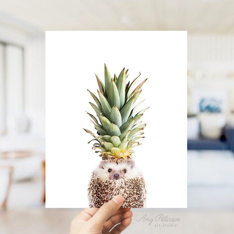 Hedgehog Pineapple Art Print, Pineapple Hedgehog, Funny Animal Art, Unframed Animal Art Print by Amy Peterson image 2