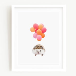 Hedgehog Balloons, Hedgehog Art, Cute Hedgehog Print, Funny Hedgehog, Unframed Animal Art Print by Amy Peterson