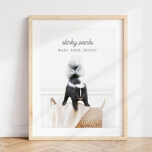 Baby Skunk Laundry Art Print: &quot;Stinky Pants&quot; Wall Decor