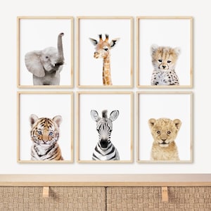 Set of 6 Baby Safari Animals for Nursery Animal Wall Art, Nursery Decor, Baby Animal Art, Unframed Animal Art Print by Amy Peterson
