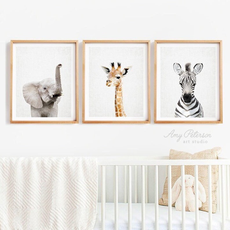 Set of 3 Baby Safari Animals Nursery Decor Safari Animal Art Etsy
