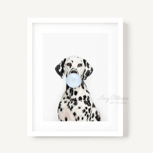 Dalmation Dog Blowing Bubble Gum, Dog Art, Dog Portrait, Dog Wall Art, Unframed Print, Animal Art by Amy Peterson