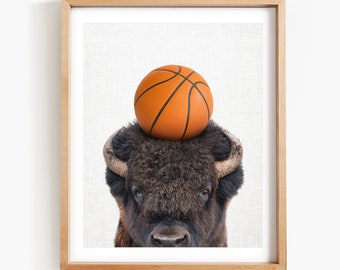 Bison Basketball, Buffalo Art, Basketball Art, Animal Wall Art, Animal Art by Amy Peterson