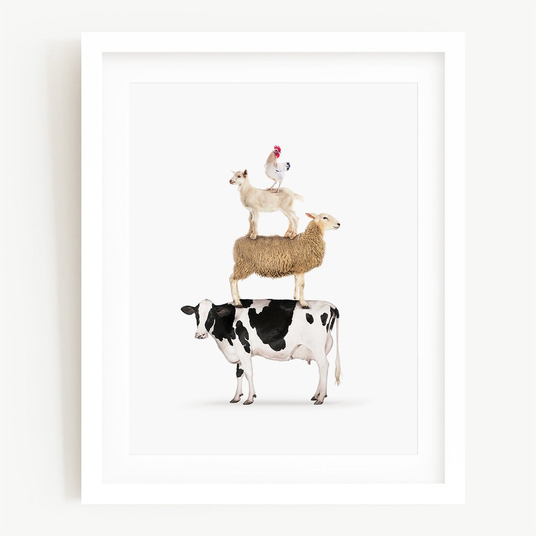 Stacked Farm Animals, Rustic Farm Animal Art Print, Farm Decor ...