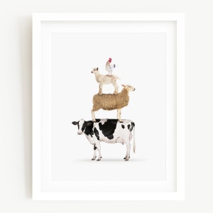 Stacked Farm Animals, Rustic Farm Animal Art Print, Farm Decor, Farmhouse Decor, Unframed Animal Art Print by Amy Peterson