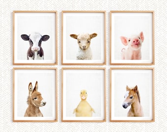 Set of 6 Baby Farm Animals for Nursery Wall Art, Nursery Farm Animals, Farm Nursery Decor, Unframed Animal Art Print by Amy Peterson