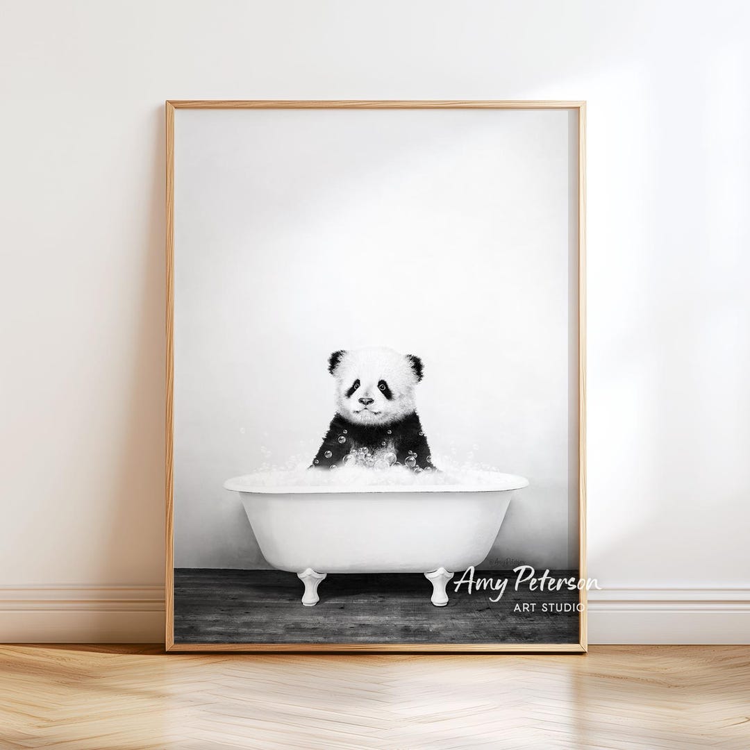 Baby Panda Bear in Bathtub Art Print: Rustic Bathroom Decor by Amy ...