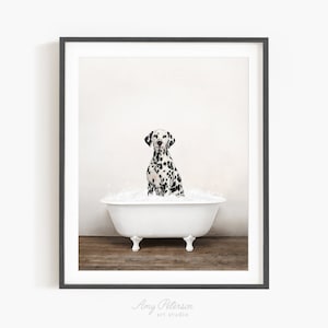 Dalmation Dog in a Vintage Bathtub, Dog Taking Bath, Dog Art, Bathroom Wall Art, Unframed Print, Animal Art by Amy Peterson