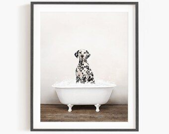 Dalmation Dog in a Vintage Bathtub, Dog Taking Bath, Dog Art, Bathroom Wall Art, Unframed Print, Animal Art by Amy Peterson