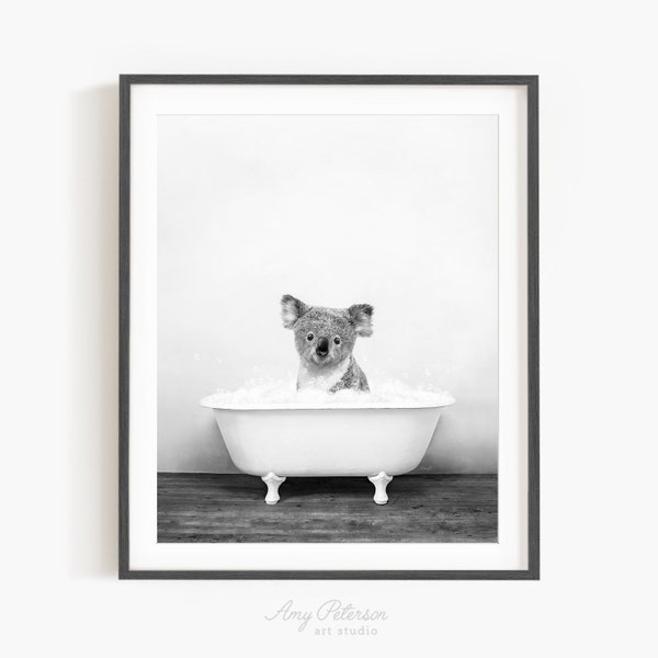 Koala in a Vintage Bathtub, Rustic Bath Style, Koala in Tub, Bathroom Wall Art, Unframed Print, Animal Art by Amy Peterson