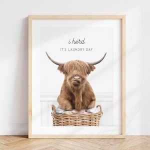 Highland Cow Laundry Day Art Print: Funny Animal Wall Decor