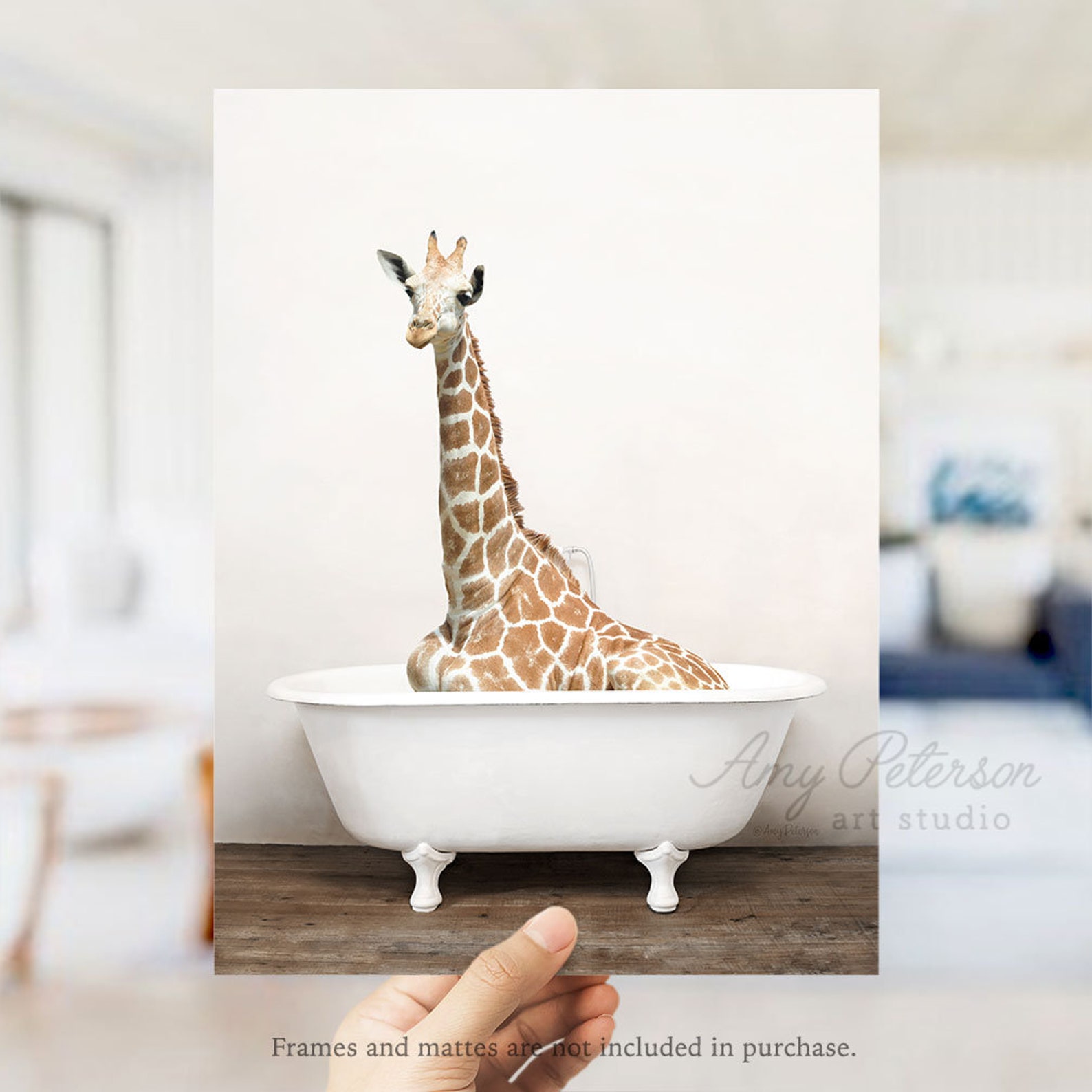 Giraffe Bathtub Art Print Giraffe Bathing Giraffe Bath Wall Etsy