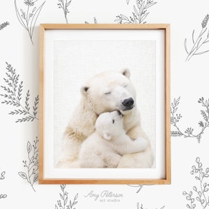 Mother and Baby Polar Bear Art Print, Baby Polar Bear Cub Photo Print, Arctic Animal Art Print by Amy Peterson