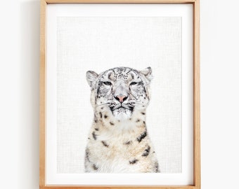 Snow Leopard Fotodruck, Leopard Tier Wandkunst, Snow Leopard Portrait, Raubkatze Wandkunst, Bergtier Kunst von Amy Peterson