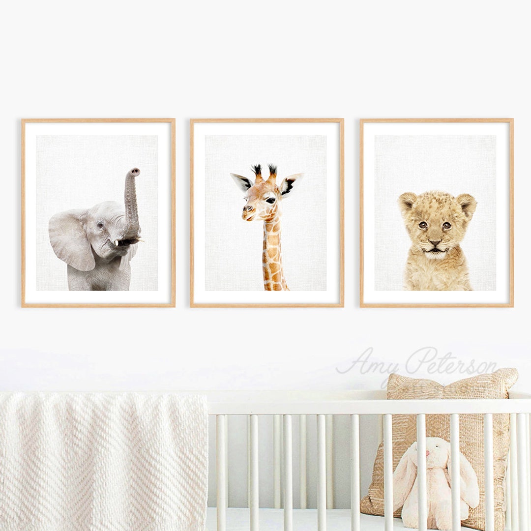 Set of 3 Baby Safari Animals for Nursery Wall Decor Nursery Etsy