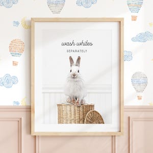 Snowshoe Bunny Laundry Art Print: Funny Animal Wall Decor