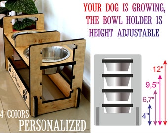 Dog Bowl Stand ADJUSTABLE Elevated Dog Feeding Station Personalized Dog Feeder Raised Dog Bowl Elevated Bowl Rustic Dog Feeding Stand Dog