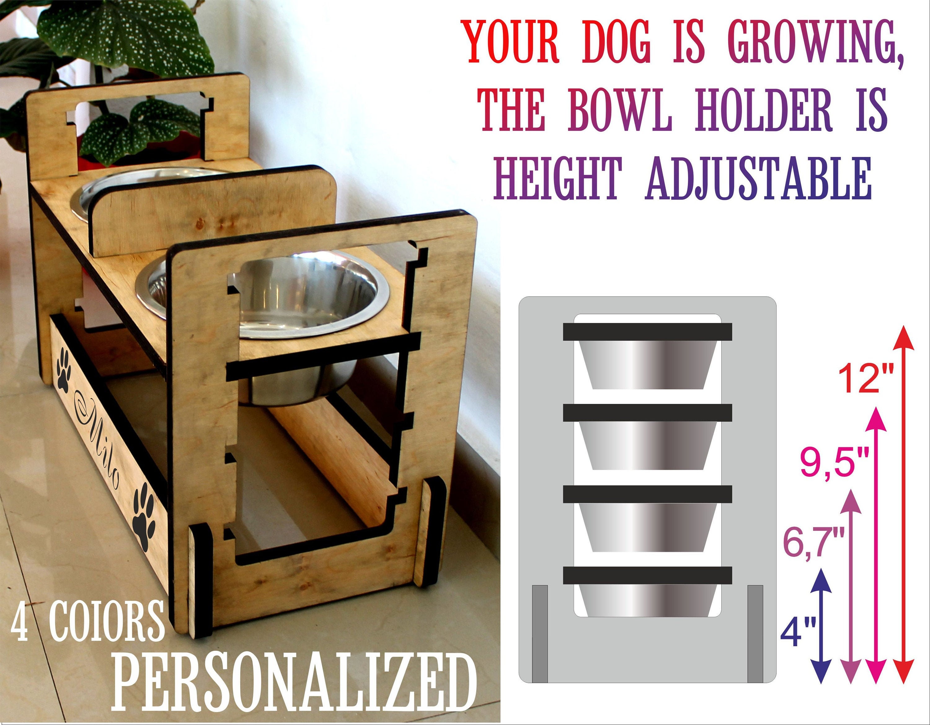 Raised Dog Bowl for Large Dogs Elevated Upgrated 6-7 Heights