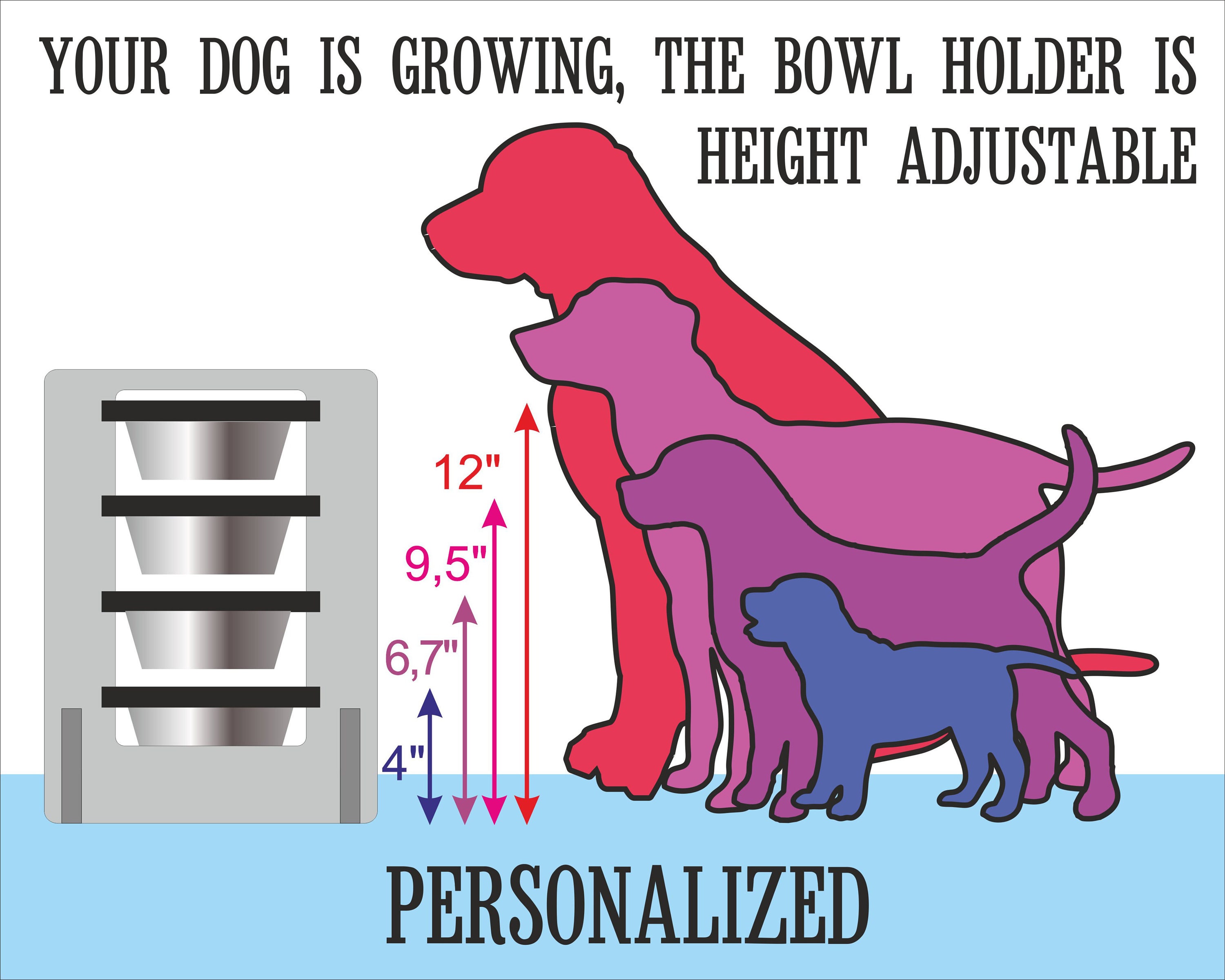 Raised Dog Bowl for Large Dogs Elevated Upgrated 6-7 Heights Adjustable