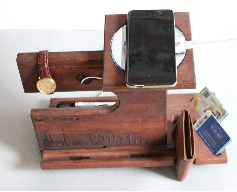 Oak Nightstand Valet Wireless Charger Wooden Wireless Dock Etsy