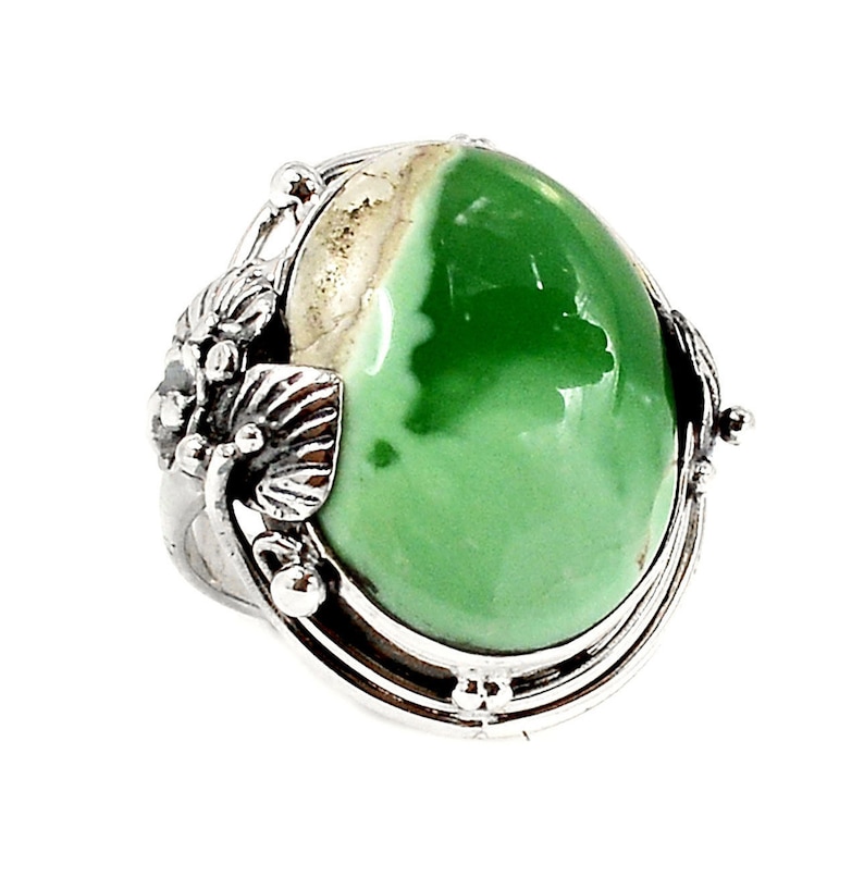 Green Stone Ring Green Variscite Ring Gift for Nature Lovers Silver Leaf Ring Nature Inspired 925 Silver Jewery with Rare Stone
