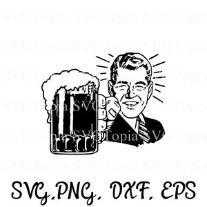 Retro Man con cerveza SVG PNG EPS Dxf Clip Art para máquinas de troquelado como Cricut y Silhouette Cut Table File 50s