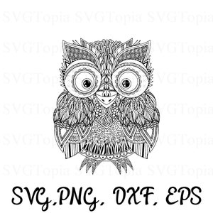 Sowa SVG PNG EPS clip art DXF dla Die Cut maszyny jak Cricut i sylwetka plik konturów plik Zentangle Mandala skomplikowane