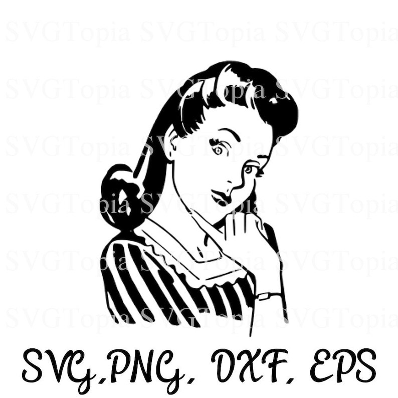 Download Retro Thinking Woman SVG PNG EPS Dxf Clip Art for Die Cut | Etsy