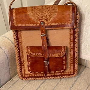 Aztec leather crossbody stamped calendar Mexican purse bag