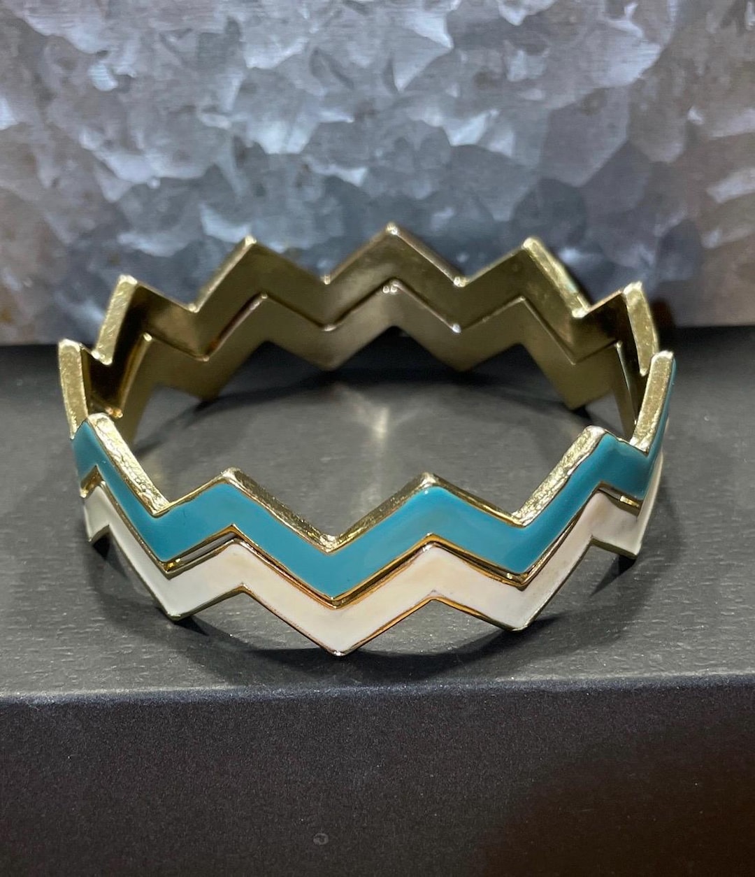 Turquoise and White Chevron Bangle Bracelets - Etsy