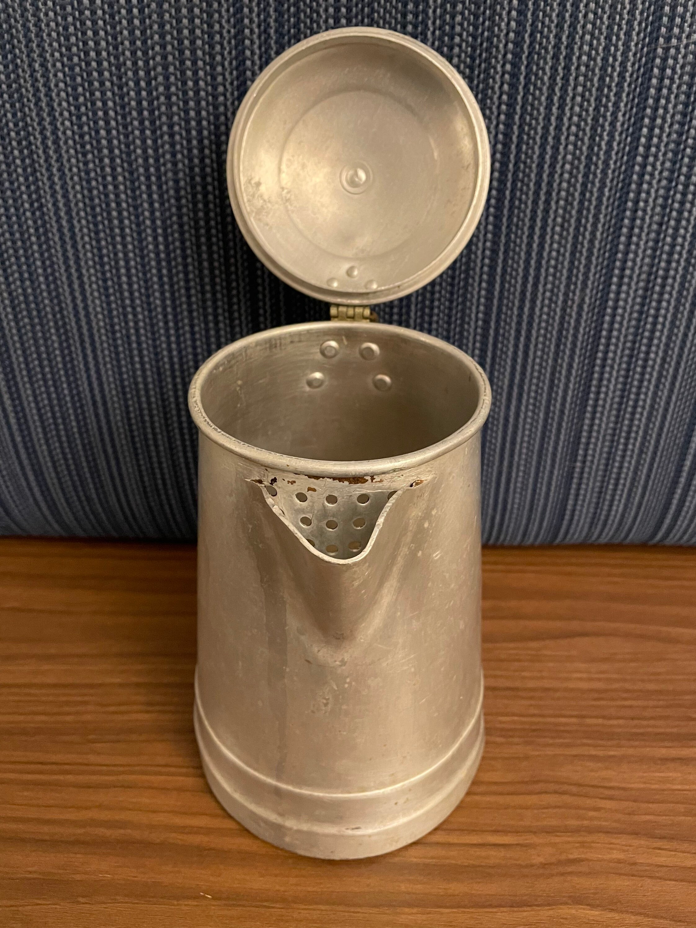 Vintage WearEver Aluminum Coffee Pot w/ Wood Handle & Hinged Lid Used/good