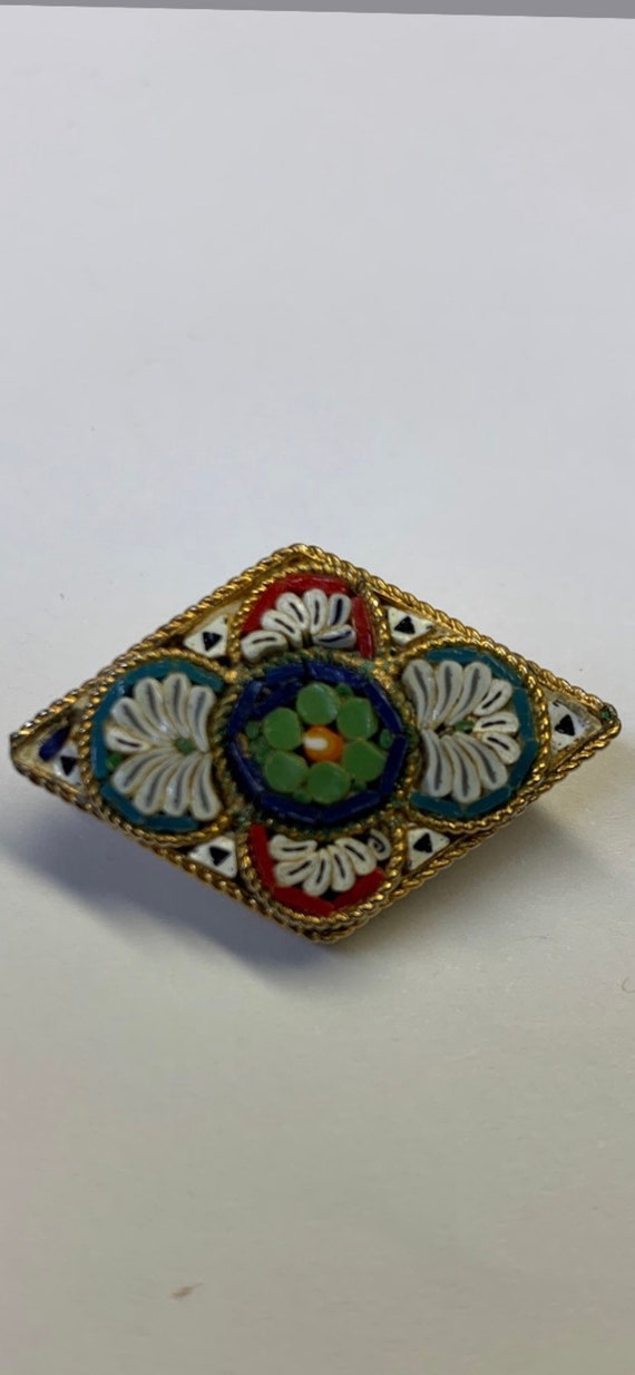 Vintage micro mosaic millefiori pin brooch