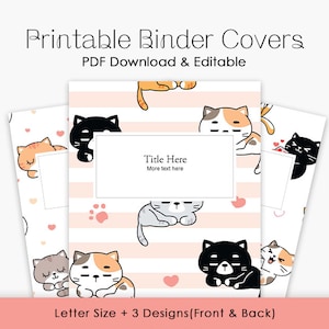 Cute Cat Printable and Editable Binder Covers Template