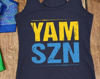 YAM SZN Workout Tank Womens It's Yam Season Shirt Ladies Coach Challenge Group Gift | Yellow / Blue Edition