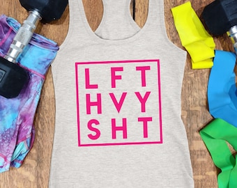 LFT HVY SHT Tank Womens Lift Heavy Sh*t Crossfit Racerback Tank Top Ladies Funny Workout Shirt Womans Lifting Fitness Gym Tanks Pink Pr