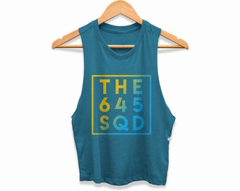 THE 645 SQUAD Crop Top Womens Workout Tank Ladies Cropped Coach Team Challenge Group Shirt