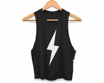Lightning Bolt Gym Crop Tops Womens Workout Training Tank Ladies Cropped Racerback Fitness Shirt