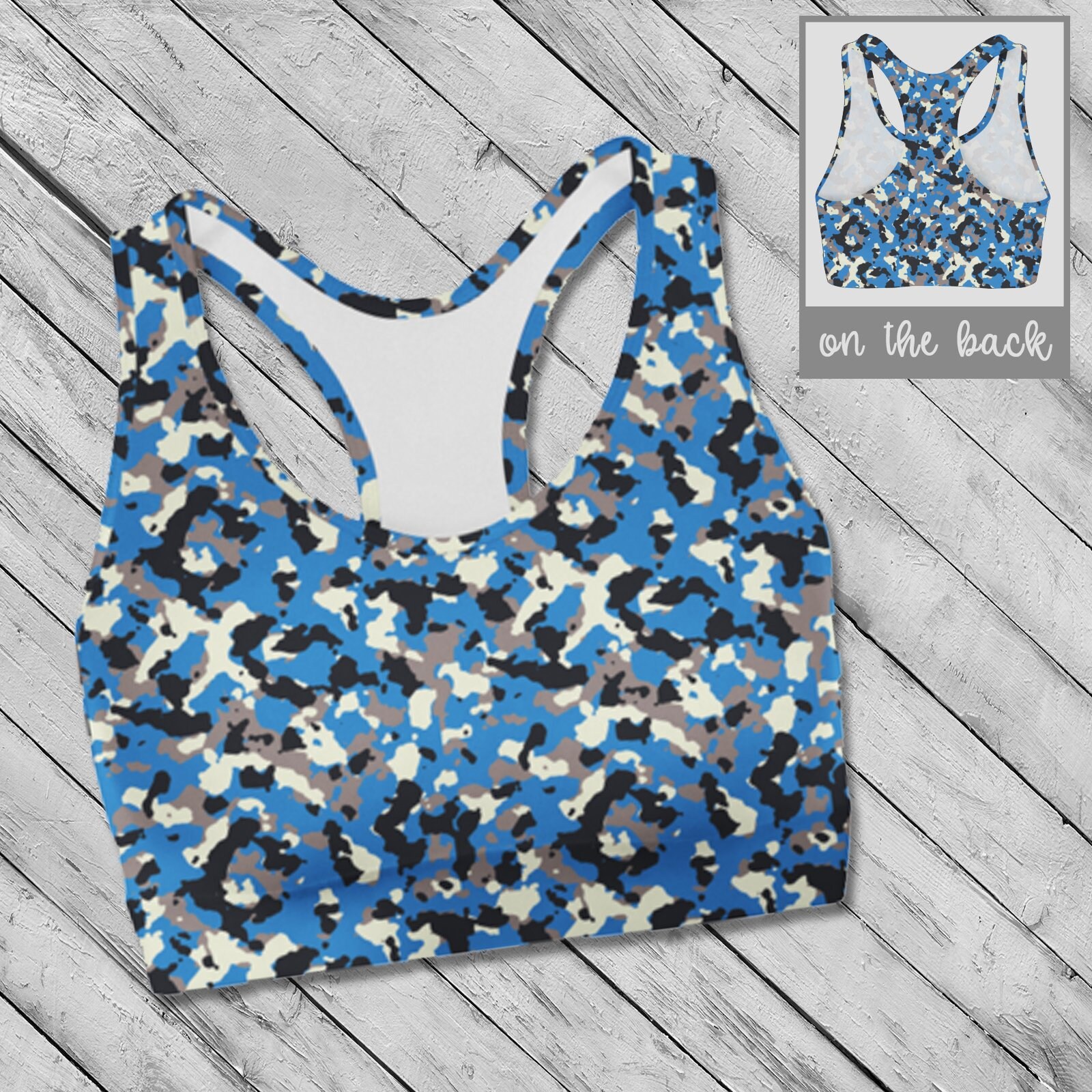blue camo sports bra