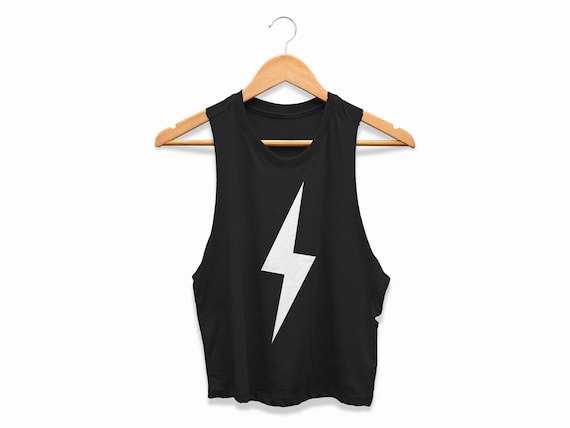 Lightning Bolt Gym Crop Tops Womens Workout Training Tank Ladies Cropped Racerback Fitness Shirt