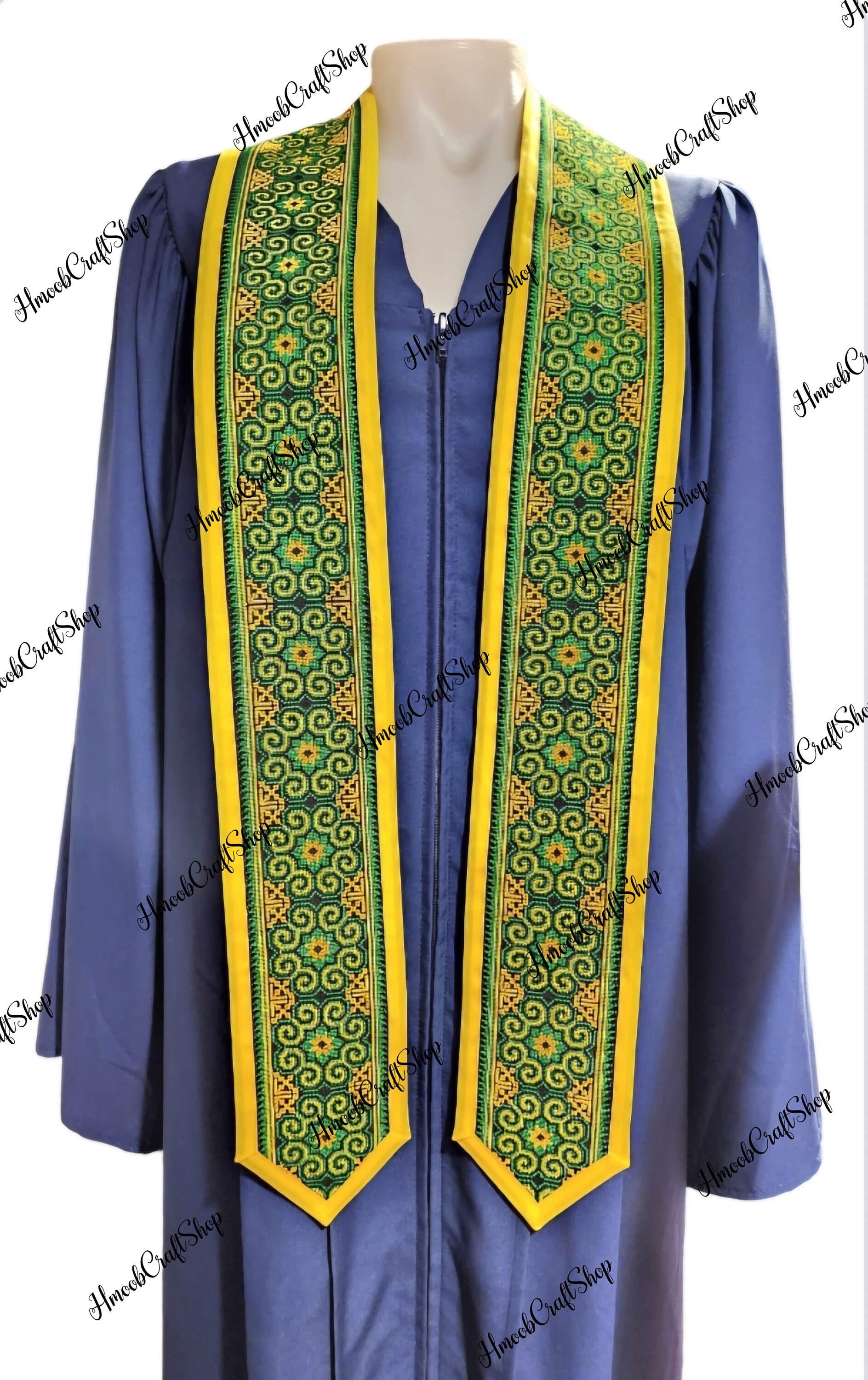 Hmong Embroidery Trim Graduation Stole green&yellow Etsy