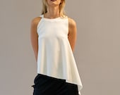 weißes asymmetrisches Top Damen Viskose Jersey, bequemes minimalistisches Oberteil für Alltag und Event, Designer Top