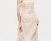 Midi Corsagenkleid creme weiß Damen – Tüllrock, Seidenorganza, asymmetrisch, Designer Abendkleid, Applikation, festliches Kleid, elegant
