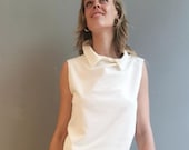 creme weiß ärmellose Bluse Damen Baumwolle, avantgarde Kragen Drapierung für Büro, Alltag & Event, modern Designer Shirt elegante Sommermode