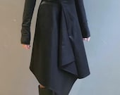 dunkelbraun asymmetrisch Rock knielang für Damen Baumwolle, avantgarde zero-waste Rock für Freizeit, ausgestellter Designer  Lederoptik Rock